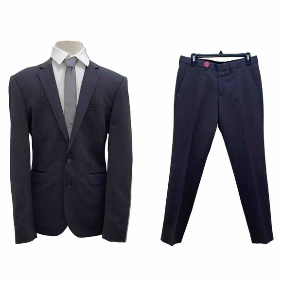 Express Gray Wool Skinny Fit Innovator Full Suit With Shirt & Tie Size 36R Small - Picture 1 of 16